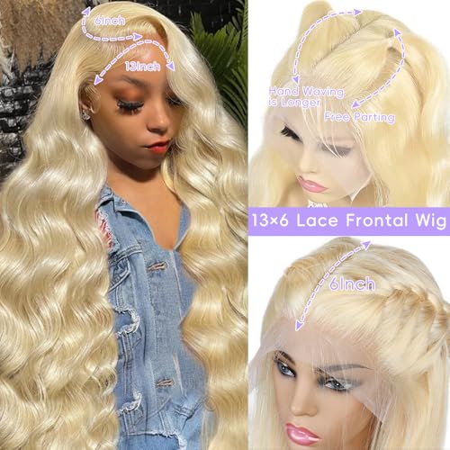 613 13x6 Lace Front Wig Human Hair Blonde Lace Front Wigs Human Hair Pre Plucked With Baby Hair Body Wave 613 Lace Front Wig Human Hair Glueless Blonde Human Hair Wig 38 Inch - Image 2