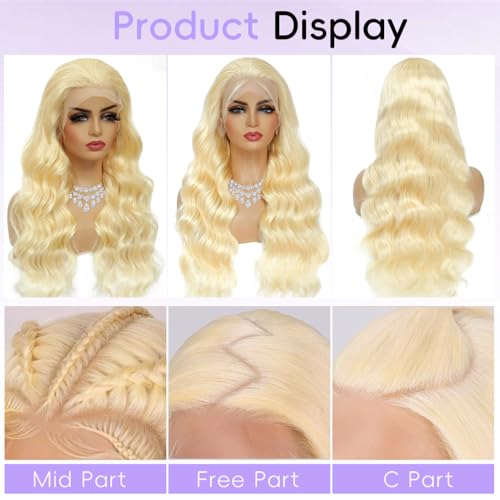 613 13x6 Lace Front Wig Human Hair Blonde Lace Front Wigs Human Hair Pre Plucked With Baby Hair Body Wave 613 Lace Front Wig Human Hair Glueless Blonde Human Hair Wig 38 Inch - Image 4
