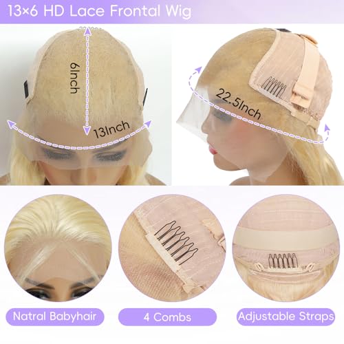 613 13x6 Lace Front Wig Human Hair Blonde Lace Front Wigs Human Hair Pre Plucked With Baby Hair Body Wave 613 Lace Front Wig Human Hair Glueless Blonde Human Hair Wig 38 Inch - Image 6