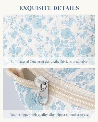 HBselect Initial Makeup Bag, Quilted Makeup Bag, Cotton Large Travel Makeup Bag, Cute Floral Coquette Make up Bag Cosmetic Bag Toiletry Bag for Women Girls K - Image 5