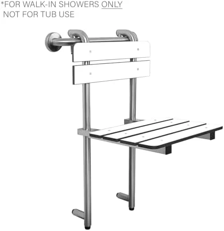 Portable Hanging Profile Bench Shower Seat with 18-inch Grab Bar, Grab Bar Supported, Stainless Steel, White - Image 3