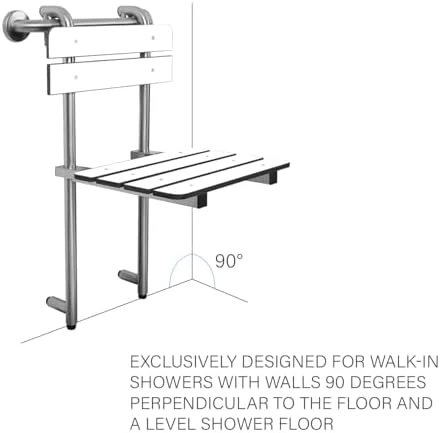Portable Hanging Profile Bench Shower Seat with 18-inch Grab Bar, Grab Bar Supported, Stainless Steel, White - Image 8