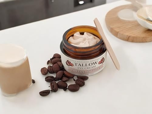 Grass-Fed Beef Tallow Eye Cream Infused with Coffee Beans - Rosehip Oil, Vitamin E - All Natural & Organic - Chemical Free - Non Toxic - Whipped - 1 oz Amber Glass Jar - Image 4