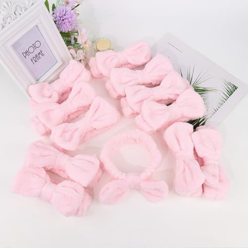 Casoty 12 Pcs Pink Spa Headbands, Makeup Headbands for Women, Soft Coral Fleece Headbands for Makeup, Bow Hair Band for Face Washing Shower Skin Care Yoga - Image 5