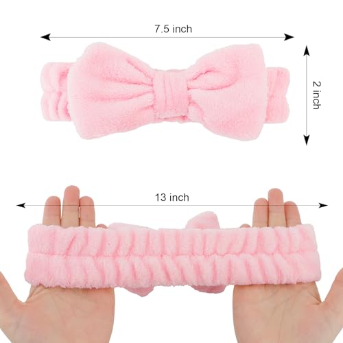 Casoty 12 Pcs Pink Spa Headbands, Makeup Headbands for Women, Soft Coral Fleece Headbands for Makeup, Bow Hair Band for Face Washing Shower Skin Care Yoga - Image 6