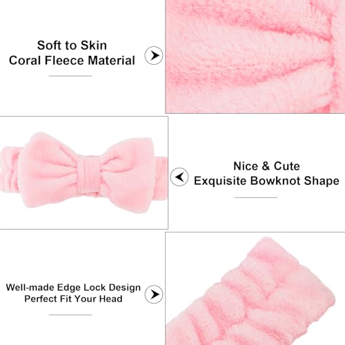 Casoty 12 Pcs Pink Spa Headbands, Makeup Headbands for Women, Soft Coral Fleece Headbands for Makeup, Bow Hair Band for Face Washing Shower Skin Care Yoga - Image 7