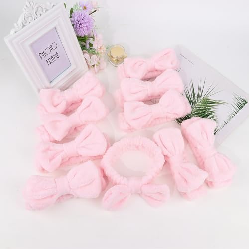 10 Pcs Pink Makeup Headbands, Hair Band for Washing Face, Soft Coral Fleece Makeup Headband for Girls, Bow Hair Bands, Beauty Headbands for Face Washing Shower Skin Care Yoga - Image 5