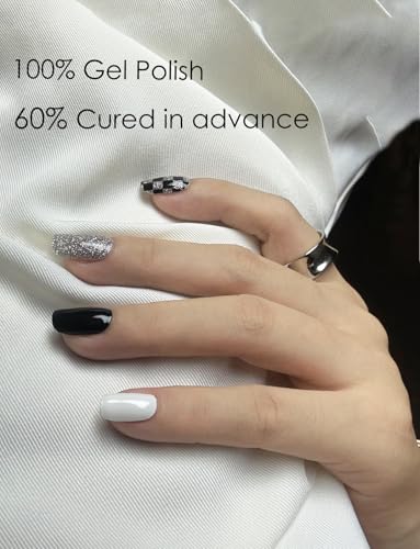 Semi Cured Gel Nail Strips | Check Glitter 20 pcs Semi Cured Gel Nails Sticker | Gel Nail Wraps UV for Home Nails DIY - Image 3