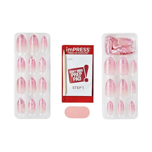 KISS imPRESS No Glue Mani Press-On Nails, Design, 'Wild Venus', Pink, Medium Size, Almond Shape, Includes 30 Nails, Prep Pad, Instructions Sheet, 1 Manicure Stick, 1 Mini File - Image 3