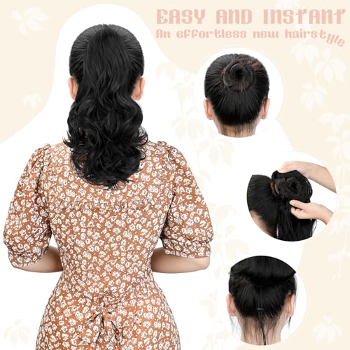FELENDY 15" Ponytail Extension Drawstring Curly Wavy Ponytail Extensions Clip in Long Pony Tails Hair Cute Synthetic Piece for Women Light Blonde Mix Bleach Blonde - Image 6