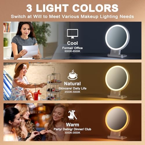 1X/20X Magnifying Mirror with Light, Double Sided Makeup Mirror with Adjustable Folding Handle, 2000mAh Rechargeable Vanity Mirror with Tweezer, Portable Tabletop Mirror for Travel Home - Image 3