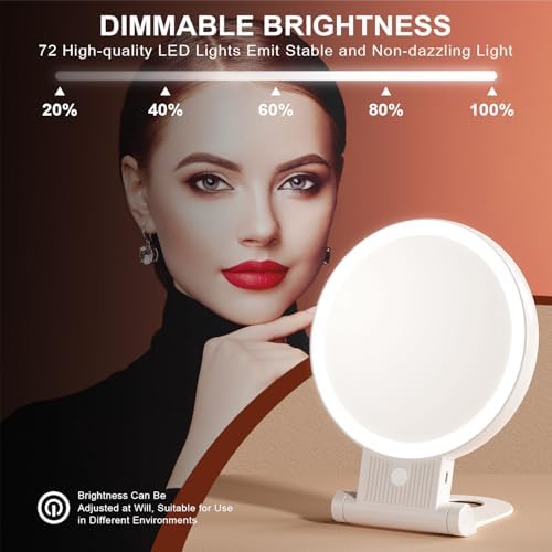 1X/20X Magnifying Mirror with Light, Double Sided Makeup Mirror with Adjustable Folding Handle, 2000mAh Rechargeable Vanity Mirror with Tweezer, Portable Tabletop Mirror for Travel Home - Image 4