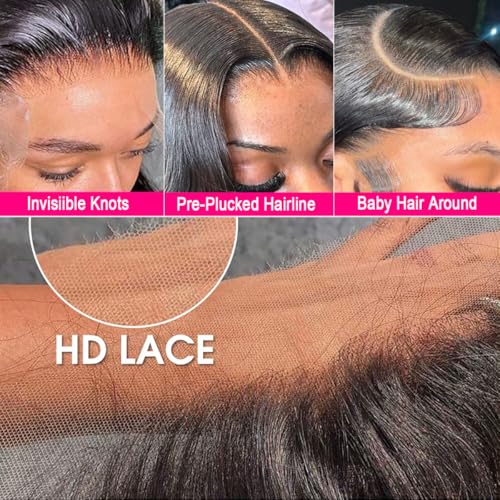 13x6 Body Wave Lace Front Wigs Human Hair Pre Plucked HD Transparent Lace Frontal Wigs Human Hair 180% Density Glueless Wigs Human Hair with Baby Hair for Women 26 Inch - Image 4