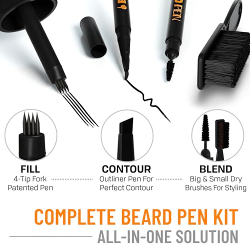 FOLLICLE BOOSTER Beard Pen Filler Styling Kit for Men - 3-in-1 Filling Set with 4-Tip Fork, Normal Pencil, and Brush - Waterproof, Sweatproof & All-Day Hold - Jet Black - Image 5