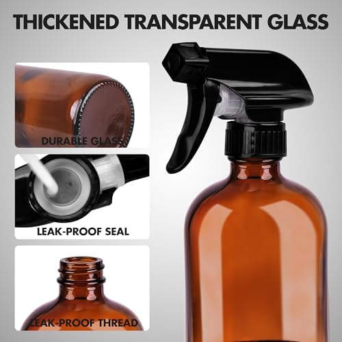 16oz Empty Glass Spray Bottle with Silicone Sleeve Protection - Refillable Containers for Cleaning Solutions, Essential Oils, Misting Plants - Including 3 Sprayers (Amber, 2 PACK) - Image 8