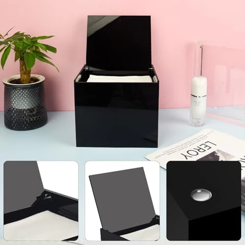 Disposable Face Towel Storage Box Compatible with Facial Towel XL, Acrylic Disposable Face Towelette Holder Container, Black - Image 4