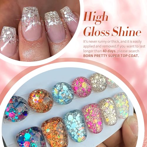 Born Pretty Glitter Sequins Gel Nail Polish, Sparkle Shiny Gel Polish, Pink Blue Gold Platinum Holiday Gift Gel Polish Design, Nail Art Starter Manicure Salon DIY at Home 7ML 6PCS - Image 5