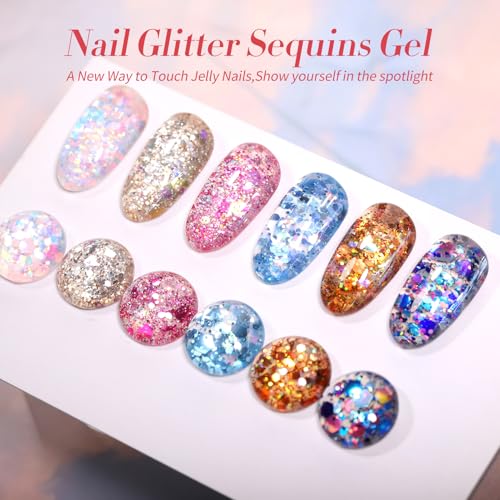 Born Pretty Glitter Sequins Gel Nail Polish, Sparkle Shiny Gel Polish, Pink Blue Gold Platinum Holiday Gift Gel Polish Design, Nail Art Starter Manicure Salon DIY at Home 7ML 6PCS - Image 6