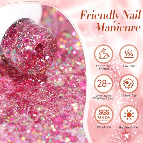 Born Pretty Glitter Sequins Gel Nail Polish, Sparkle Shiny Gel Polish, Pink Blue Gold Platinum Holiday Gift Gel Polish Design, Nail Art Starter Manicure Salon DIY at Home 7ML 6PCS - Image 7