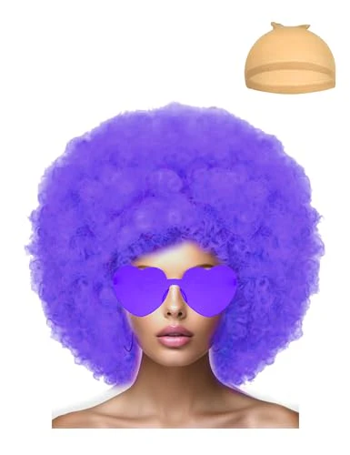 Short Bob Hair Wigs Straight with Flat Bangs Synthetic Colorful Cosplay Daily Party Neon Wig for Women + Free Wig Cap 12" Natural As Real (Afro, Purple)
