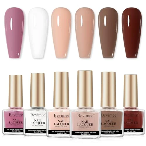 Vegan Nail Polish Set: Air Quick Dry Nail Lacquer Milky White, Nude, Brown 6 Regular Colors Nail Art Polish Non Gel Fast Drying Fingernail Polish Bulk for Winter DIY Salon Gift For Women