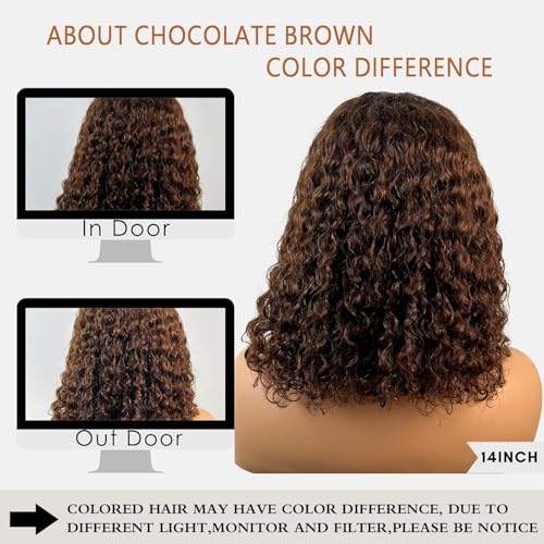 Chocolate Brown Glueless Wigs Human Hair Pre Plucked Pre Cut 180% Density Closure Wigs Human Hair Bob Wig Curly Human Hair Wig Wear and Go Glueless Wig for Women 12 Inches - Image 5