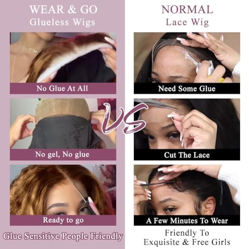 QNQZ Wear and Go Glueless Wigs Human Hair Pre Plucked Pre Cut Ombre Highlight Curly Wig Human Hair for Women 180% Density 13x4 HD Lace Front Wigs Human Hair 3S Ready to Wear for Beginners 16 Inch - Image 4