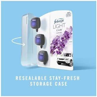 Febreze LIGHT Odor-Fighting Car Freshener Vent Clip Lavender, 06 oz, Pk of 3 and Storage Case, Beige - Image 6