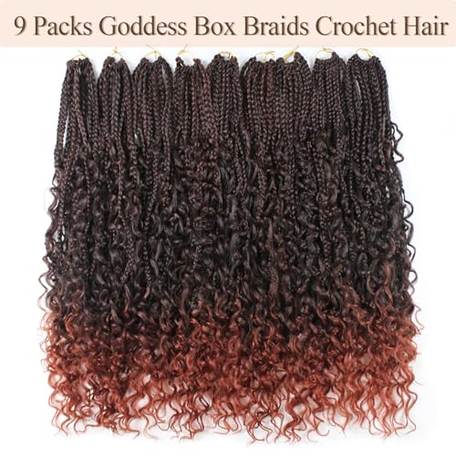 9 Packs Boho Box Braids Crochet Hair 24 Inch Goddess Box Braids Crochet Hair With Curly Ends Synthetic Bohemian Braids Hair Extension For Women (24inch, 1B/350) - Image 2