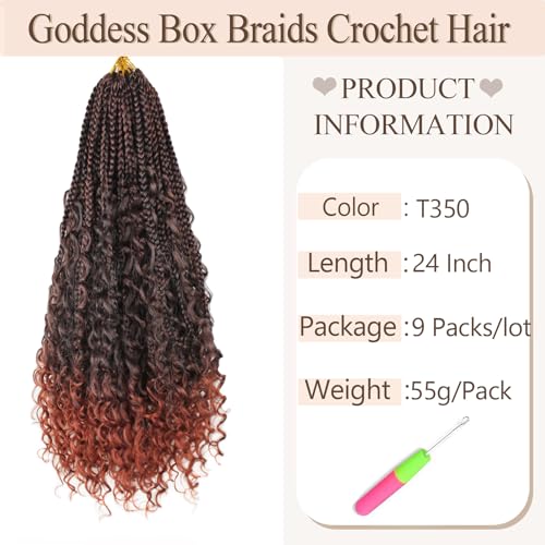 9 Packs Boho Box Braids Crochet Hair 24 Inch Goddess Box Braids Crochet Hair With Curly Ends Synthetic Bohemian Braids Hair Extension For Women (24inch, 1B/350) - Image 3