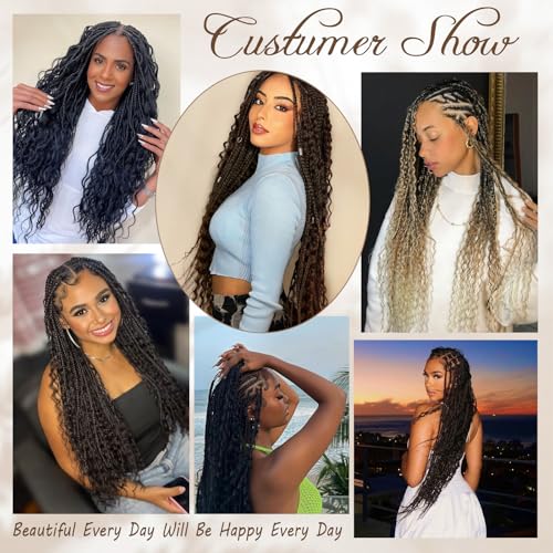 9 Packs Boho Box Braids Crochet Hair 24 Inch Goddess Box Braids Crochet Hair With Curly Ends Synthetic Bohemian Braids Hair Extension For Women (24inch, 1B/350) - Image 6