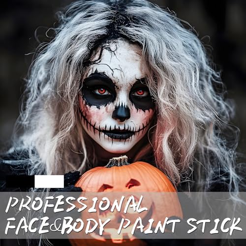 Black and White Face Paint Halloween Makeup Kit Professional, White Foundation Makeup Eye Black Stick, Black White Face Makeup for Halloween Zombie Clown Vampire Skeleton Skull Joker Makeup - Image 2