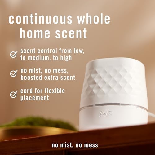 Febreze PLUG Scent Booster Starter Kit, Oil Diffuser, Air Freshener Plug In, Continuous Scent Device + 2 Downy Calm Refills - Image 3