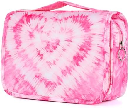 Kids Hanging Toiletry Bag for Girls, Travel Toiletry Bag for Teen Girls Cosmetic Makeup Waterproof Wash Bag Traveling Toiletries, Tie Dye Pink Heart - Image 2