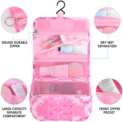 Kids Hanging Toiletry Bag for Girls, Travel Toiletry Bag for Teen Girls Cosmetic Makeup Waterproof Wash Bag Traveling Toiletries, Tie Dye Pink Heart - Image 5