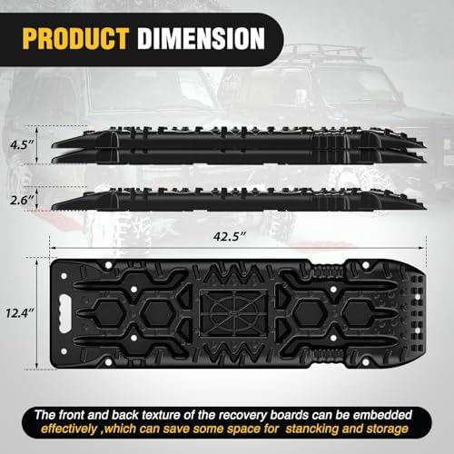 Nilight Recovery Off-Road Traction Boards with Jack Lift Base Emergency Tire Ladder Mats for 4WD 4X4 Mud Sand Snow with 2PCS Mounting kit Carry Bag 2 leashes (Black) - Image 2