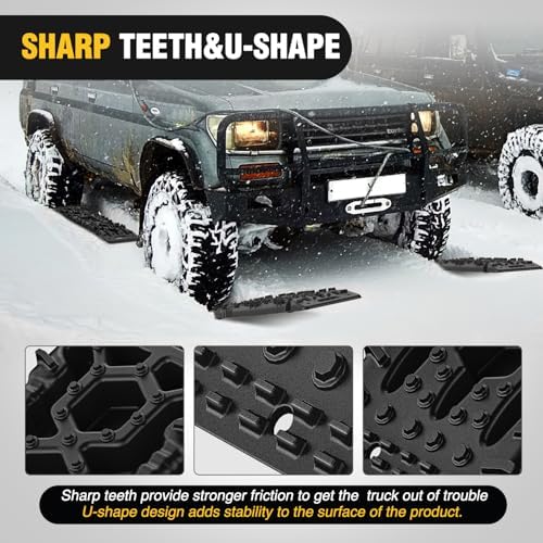 Nilight Recovery Off-Road Traction Boards with Jack Lift Base Emergency Tire Ladder Mats for 4WD 4X4 Mud Sand Snow with 2PCS Mounting kit Carry Bag 2 leashes (Black) - Image 4