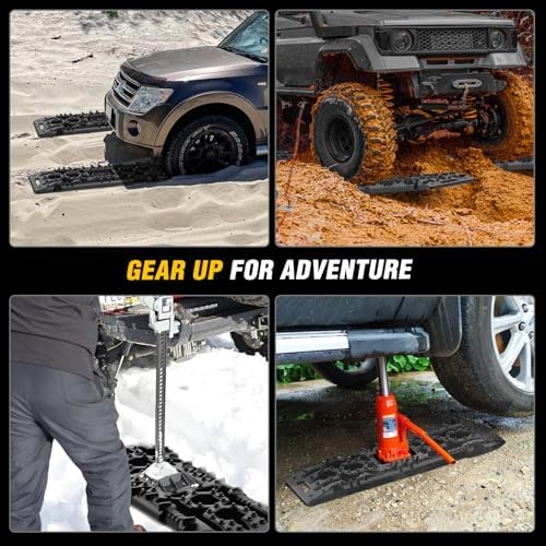 Nilight Recovery Off-Road Traction Boards with Jack Lift Base Emergency Tire Ladder Mats for 4WD 4X4 Mud Sand Snow with 2PCS Mounting kit Carry Bag 2 leashes (Black) - Image 8