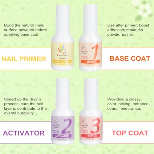 Lavender Violets 62 Pcs Dip Powder Nail Kit Starter, 48 Colors Nude Pink Brown Red Green Blue Purple Glitter with Dip Powder Liquid Set and Essential Manicure Tools for Nail Art Designs G902 - Image 9