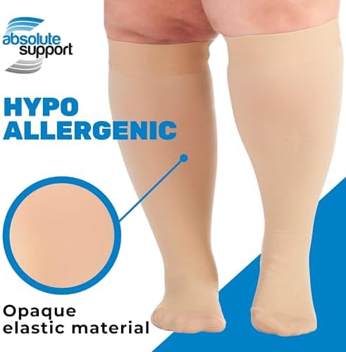 ABSOLUTE SUPPORT (3 Pairs) Plus Size Compression Socks for Women and Men Circulation 20-30mmHg - Graduated Support Knee High for Swelling, Achilles Tendon, Thrombosis - Beige, 7X-Large - A501BE10-3 - Image 3