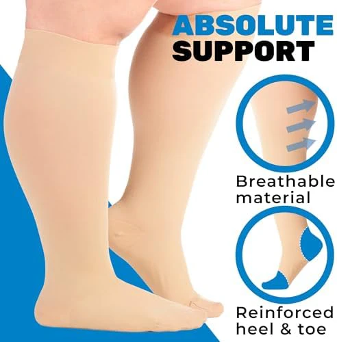 ABSOLUTE SUPPORT (3 Pairs) Plus Size Compression Socks for Women and Men Circulation 20-30mmHg - Graduated Support Knee High for Swelling, Achilles Tendon, Thrombosis - Beige, 7X-Large - A501BE10-3 - Image 4