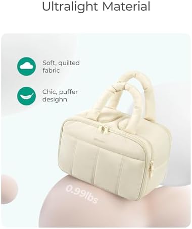BAGSMART Travel Toiletry Bag, Puffy Large Toiletry Bag for Women, Lightweight Cosmetic Makeup Bag Organizer with Handle for Traveling, Accessories, Essentials, Toiletries （Beige - Image 2