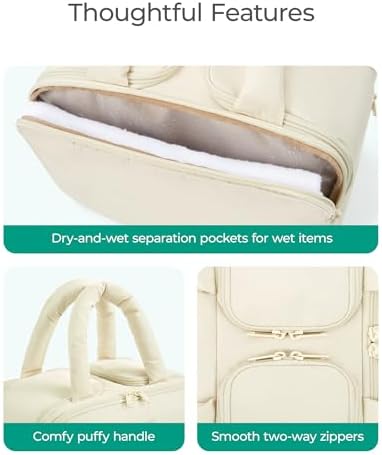 BAGSMART Travel Toiletry Bag, Puffy Large Toiletry Bag for Women, Lightweight Cosmetic Makeup Bag Organizer with Handle for Traveling, Accessories, Essentials, Toiletries （Beige - Image 5