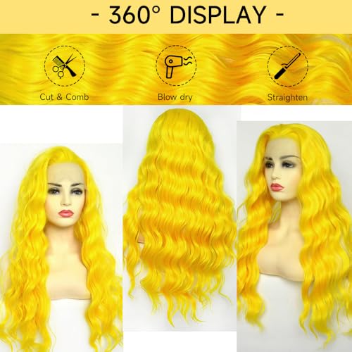 Yellow Wig Human Hair 30 Inch 13x4 Yellow Lace Front Wig Human Hair Pre Plucked 200% Density Body Wave Yellow Human Hair Lace Front Wigs Colored Yellow Human Hair Wig for Women - Image 4