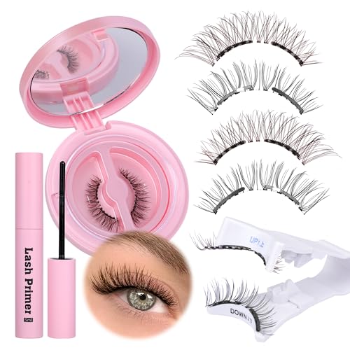 JIMIRE Magnetic Eyelashes with Applicator Soft Magnetic Lashes Black+Brown Reusable Comfortable Magnetic Eyelashes Natural Look Lash Primer No Glue No Eyeliner Needed Soft Magnets Eyelashes