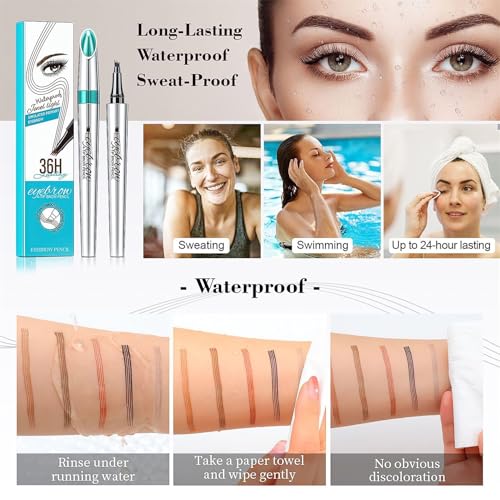 Eyebrow Pencil Eyebrow Microblading Pen - Liquid Eyebrow Pen Micro 4 Point Brow Pen Lift & Brow Pencil Snatch, Eye Makeup Long-Lasting Waterproof Natural Eyebrow Hair 2 PCS (Light Brown) - Image 2