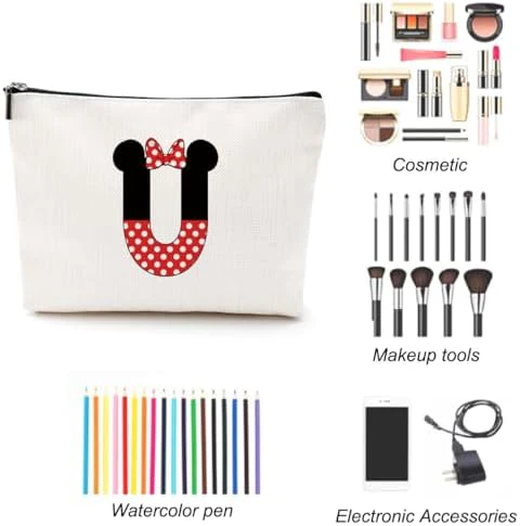 Cute Cartoon Mouse Gifts Initial A-Z Personalized Makeup Bag Monogrammed Cosmetic Bags Magic Mouse Stuff Funny Mouse Themed Gifts Mouse Lover Gifts Wizard Gifts Birthday Gifts for Women Girls (U) - Image 3