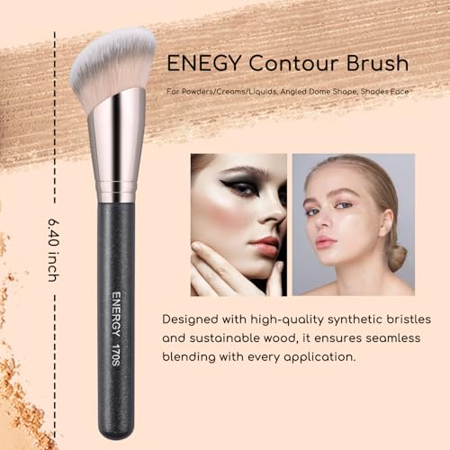 ENERGY Angled Makeup Brushes Set Vegan Powder Foundation Bronzer Nose Contour Concealer Makeup Brush for Liquid Cream Setting Powders Blending with Travel Bag - Image 2