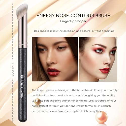 ENERGY Angled Makeup Brushes Set Vegan Powder Foundation Bronzer Nose Contour Concealer Makeup Brush for Liquid Cream Setting Powders Blending with Travel Bag - Image 3
