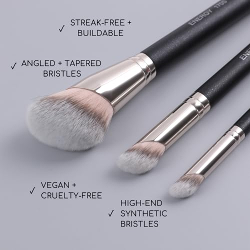 ENERGY Angled Makeup Brushes Set Vegan Powder Foundation Bronzer Nose Contour Concealer Makeup Brush for Liquid Cream Setting Powders Blending with Travel Bag - Image 5